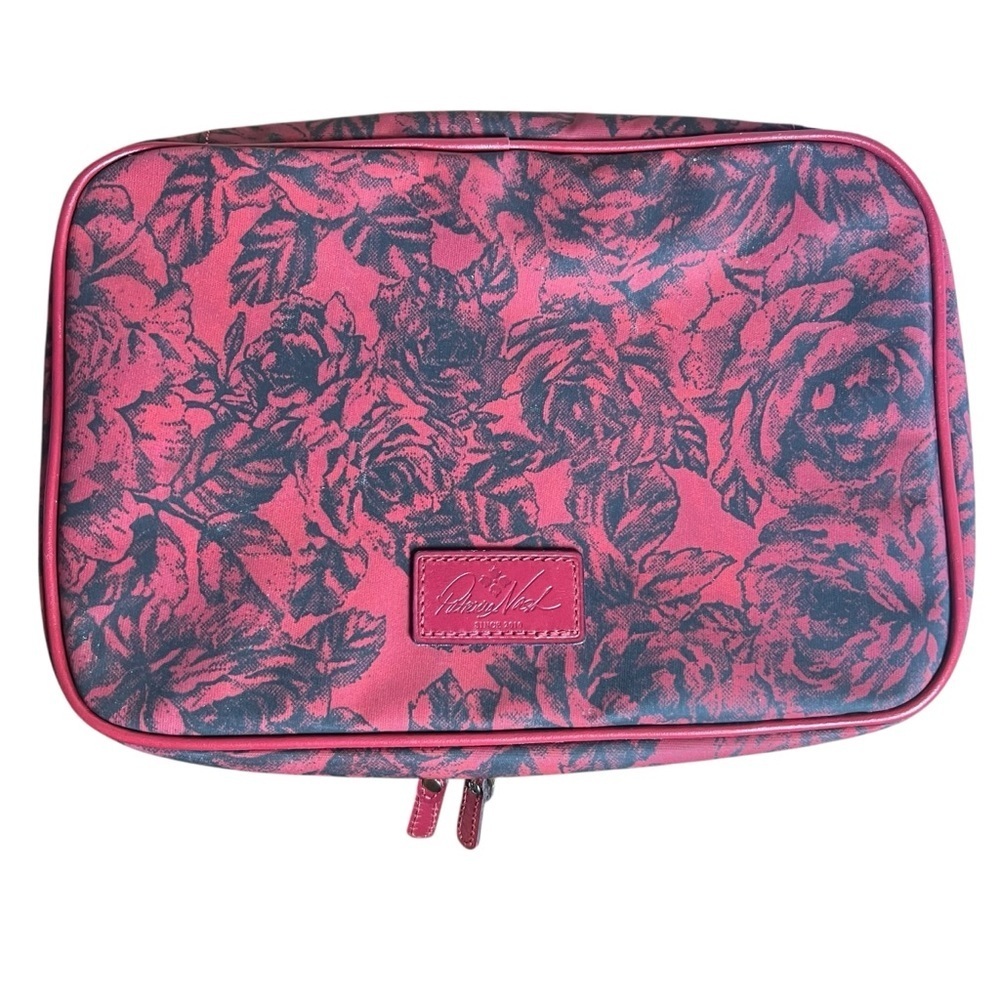 Patricia Nash Ilaria Hanging Travel Toiletry Bag Etched Roses Beet Red Case Zips